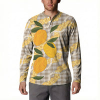 Maku'e Hawaiian Mango Palaka Button Sweatshirt Aloha Hibiscus Pikake Lei