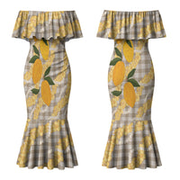 Maku'e Hawaiian Mango Palaka Couples Matching Mermaid Dress and Hawaiian Shirt Aloha Hibiscus Pikake Lei