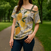 Maku'e Hawaiian Mango Palaka Cross Shoulder Shirt Aloha Hibiscus Pikake Lei