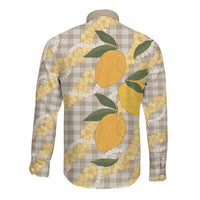 Maku'e Hawaiian Mango Palaka Long Sleeve Button Shirt Aloha Hibiscus Pikake Lei