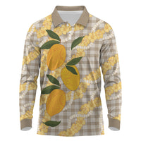 Maku'e Hawaiian Mango Palaka Long Sleeve Polo Shirt Aloha Hibiscus Pikake Lei