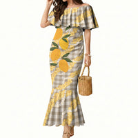 Maku'e Hawaiian Mango Palaka Mermaid Dress Aloha Hibiscus Pikake Lei