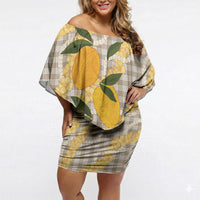 Maku'e Hawaiian Mango Palaka Off Shoulder Short Dress Aloha Hibiscus Pikake Lei