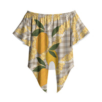 Maku'e Hawaiian Mango Palaka Off Shoulder Wrap Waist Top Aloha Hibiscus Pikake Lei LT9 Brown - Polynesian Pride