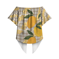 Maku'e Hawaiian Mango Palaka Off Shoulder Wrap Waist Top Aloha Hibiscus Pikake Lei LT9 - Polynesian Pride