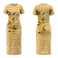 Alani Hawaiian Mango Palaka Couples Matching Short Sleeve Bodycon Dress and Long Sleeve Button Shirt Aloha Hibiscus Pikake Lei