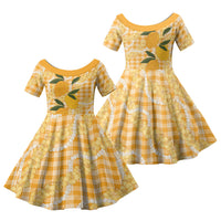 Alani Hawaiian Mango Palaka Family Matching Tank Maxi Dress and Hawaiian Shirt Aloha Hibiscus Pikake Lei