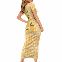 Alani Hawaiian Mango Palaka Short Sleeve Bodycon Dress Aloha Hibiscus Pikake Lei