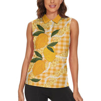 Alani Hawaiian Mango Palaka Women Sleeveless Polo Shirt Aloha Hibiscus Pikake Lei