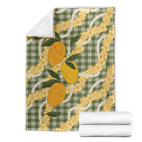 Uliuli Ahiahia Hawaiian Mango Palaka Blanket Aloha Hibiscus Pikake Lei