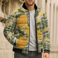 Uliuli Ahiahia Hawaiian Mango Palaka Bomber Puffer Jacket Aloha Hibiscus Pikake Lei