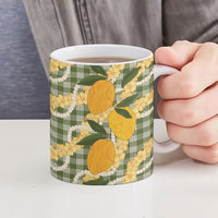 Uliuli Ahiahia Hawaiian Mango Palaka Ceramic Mug Aloha Hibiscus Pikake Lei