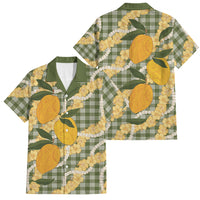 Uliuli Ahiahia Hawaiian Mango Palaka Family Matching Off The Shoulder Long Sleeve Dress and Hawaiian Shirt Aloha Hibiscus Pikake Lei