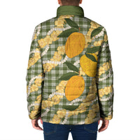 Uliuli Ahiahia Hawaiian Mango Palaka Padded Jacket Aloha Hibiscus Pikake Lei