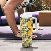 Uliuli Ahiahia Hawaiian Mango Palaka Tumbler With Handle Aloha Hibiscus Pikake Lei