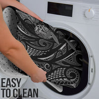 Hawaiian Mango Tribal Tattoo Bathroom Set Black White Pacific Traditional Pattern