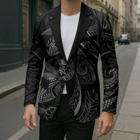 Hawaiian Mango Tribal Tattoo Blazer Black White Pacific Traditional Pattern