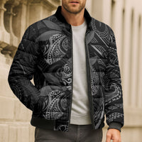 Hawaiian Mango Tribal Tattoo Bomber Puffer Jacket Black White Pacific Traditional Pattern