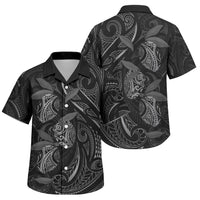 Hawaiian Mango Tribal Tattoo Family Matching Off Shoulder Maxi Dress and Hawaiian Shirt Black White Pacific Traditional Pattern