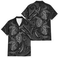 Hawaiian Mango Tribal Tattoo Family Matching Puletasi and Hawaiian Shirt Black White Pacific Traditional Pattern