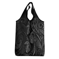 Hawaiian Mango Tribal Tattoo Grocery Bag Black White Pacific Traditional Pattern