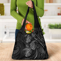 Hawaiian Mango Tribal Tattoo Grocery Bag Black White Pacific Traditional Pattern