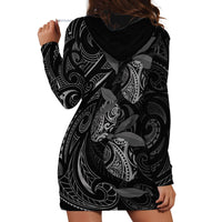 Hawaiian Mango Tribal Tattoo Hoodie Dress Black White Pacific Traditional Pattern