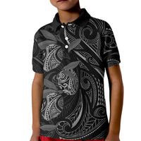 Hawaiian Mango Tribal Tattoo Kid Polo Shirt Black White Pacific Traditional Pattern