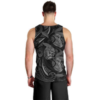 Hawaiian Mango Tribal Tattoo Men Tank Top Black White Pacific Traditional Pattern
