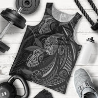 Hawaiian Mango Tribal Tattoo Men Tank Top Black White Pacific Traditional Pattern