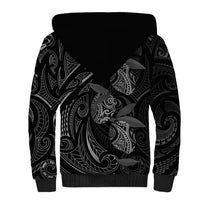 Hawaiian Mango Tribal Tattoo Sherpa Hoodie Black White Pacific Traditional Pattern