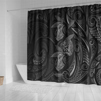 Hawaiian Mango Tribal Tattoo Shower Curtain Black White Pacific Traditional Pattern