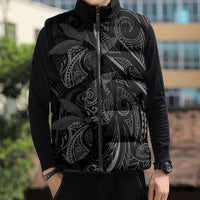 Hawaiian Mango Tribal Tattoo Sleeveless Puffer Jacket Black White Pacific Traditional Pattern