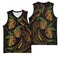 Hawaiian Mango Tribal Tattoo Basketball Jersey Gold Pacific Traditional Pattern