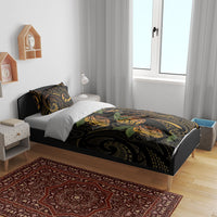 Hawaiian Mango Tribal Tattoo Bedding Set Gold Pacific Traditional Pattern