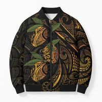 Hawaiian Mango Tribal Tattoo Bomber Puffer Jacket Gold Pacific Traditional Pattern