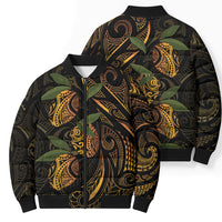 Hawaiian Mango Tribal Tattoo Bomber Puffer Jacket Gold Pacific Traditional Pattern