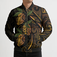 Hawaiian Mango Tribal Tattoo Bomber Puffer Jacket Gold Pacific Traditional Pattern