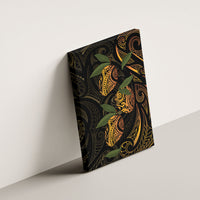 Hawaiian Mango Tribal Tattoo Canvas Wall Art Gold Pacific Traditional Pattern