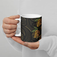 Hawaiian Mango Tribal Tattoo Ceramic Mug Gold Pacific Traditional Pattern