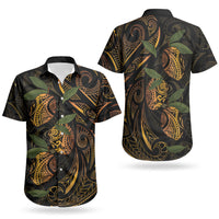 Hawaiian Mango Tribal Tattoo Couples Matching Summer Maxi Dress and Hawaiian Shirt Gold Pacific Traditional Pattern