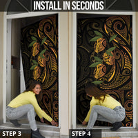 Hawaiian Mango Tribal Tattoo Door Cover Gold Pacific Traditional Pattern