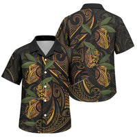 Hawaiian Mango Tribal Tattoo Family Matching Puletasi and Hawaiian Shirt Gold Pacific Traditional Pattern