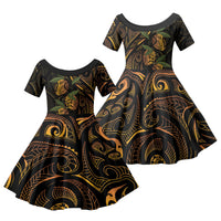 Hawaiian Mango Tribal Tattoo Family Matching Summer Maxi Dress and Hawaiian Shirt Gold Pacific Traditional Pattern