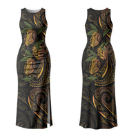Hawaiian Mango Tribal Tattoo Family Matching Tank Maxi Dress and Hawaiian Shirt Gold Pacific Traditional Pattern