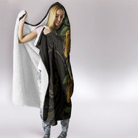 Hawaiian Mango Tribal Tattoo Hooded Blanket Gold Pacific Traditional Pattern