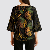 Hawaiian Mango Tribal Tattoo Kimono Sleeve Blouse Gold Pacific Traditional Pattern