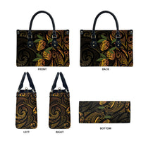 Hawaiian Mango Tribal Tattoo Leather Bag Gold Pacific Traditional Pattern