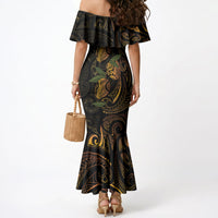 Hawaiian Mango Tribal Tattoo Mermaid Dress Gold Pacific Traditional Pattern