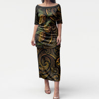 Hawaiian Mango Tribal Tattoo Puletasi Gold Pacific Traditional Pattern